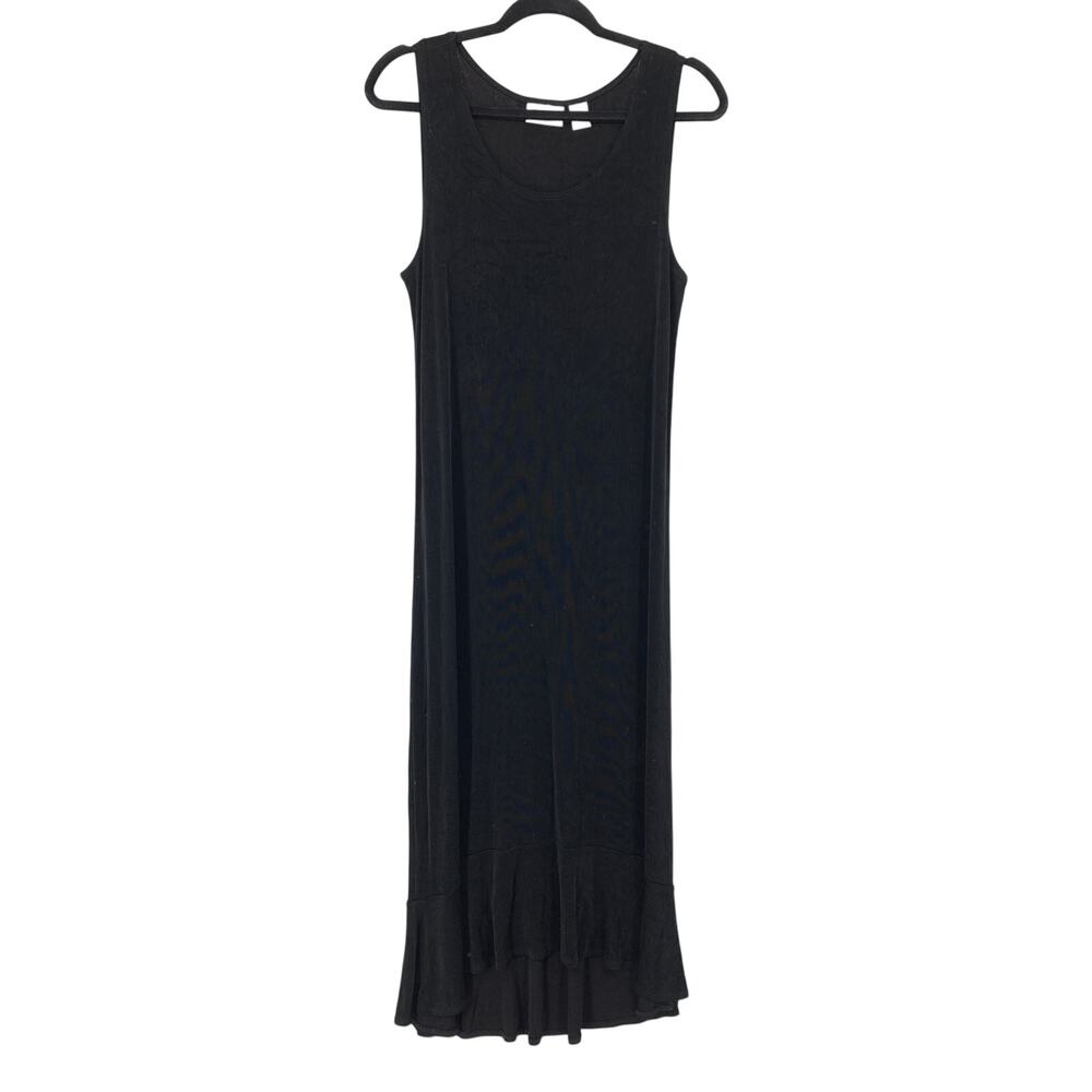 Chico's Midi Dress Womens 1 US M Black Sleeveless Ribbed High-Low Ruffle Hem